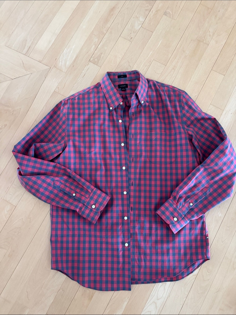 J. Crew Red and Navy Checked Button-Down Shirt